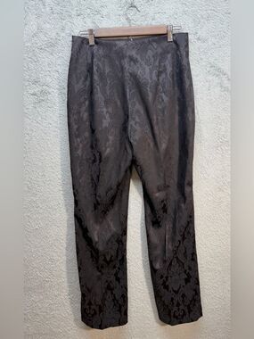 VTG First Option Black Damask Jacquard Trousers Flat Front Straight Leg Pants